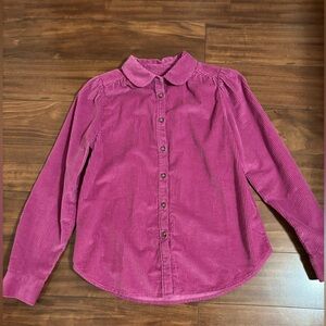 LOFT Ladies Button Down Shirt in Vibrant Pink Corduroy Size XS
